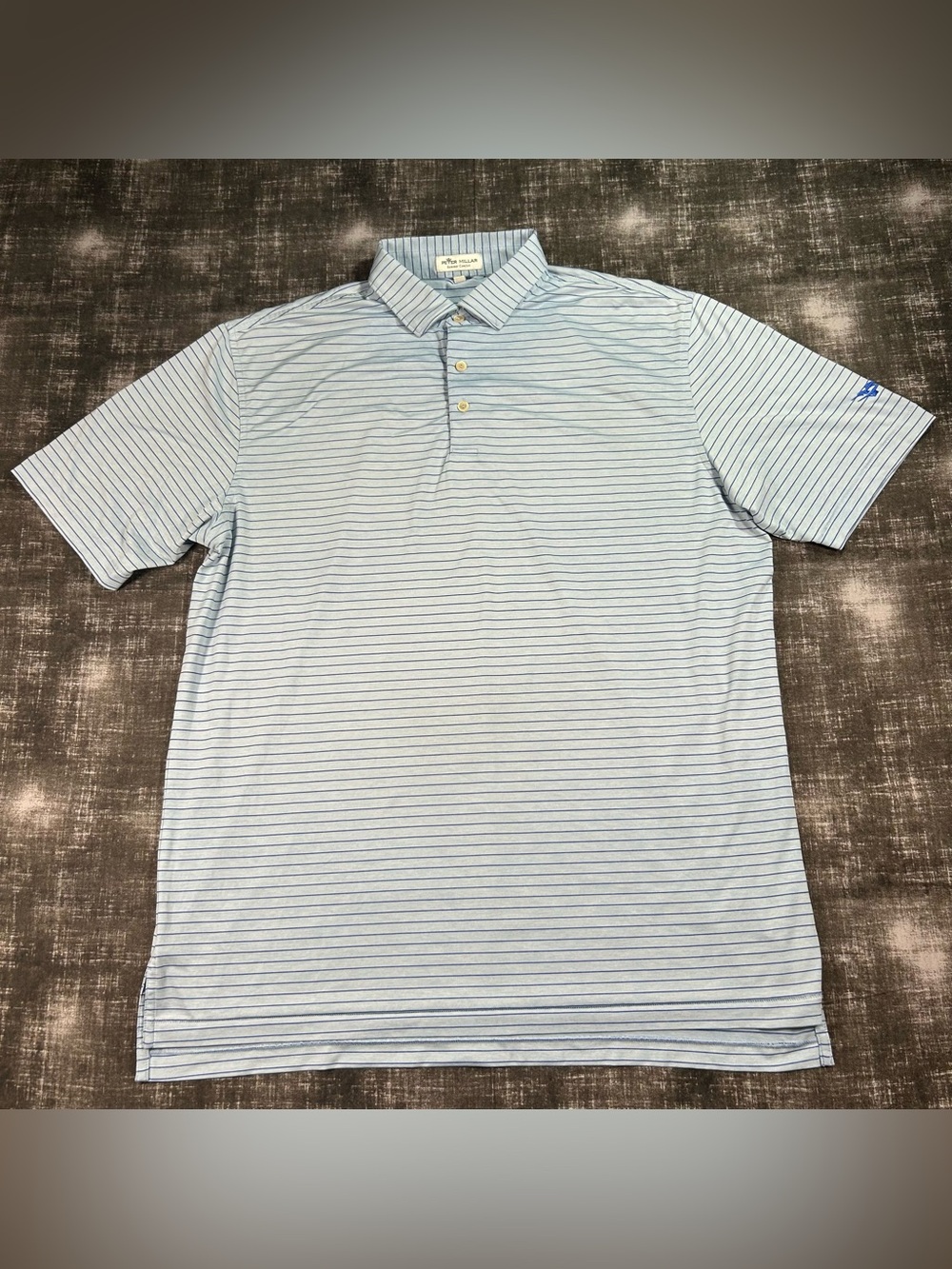 Peter Millar Summer Comfort Polo Mens Large Light Blue Stripes Performance Shirt